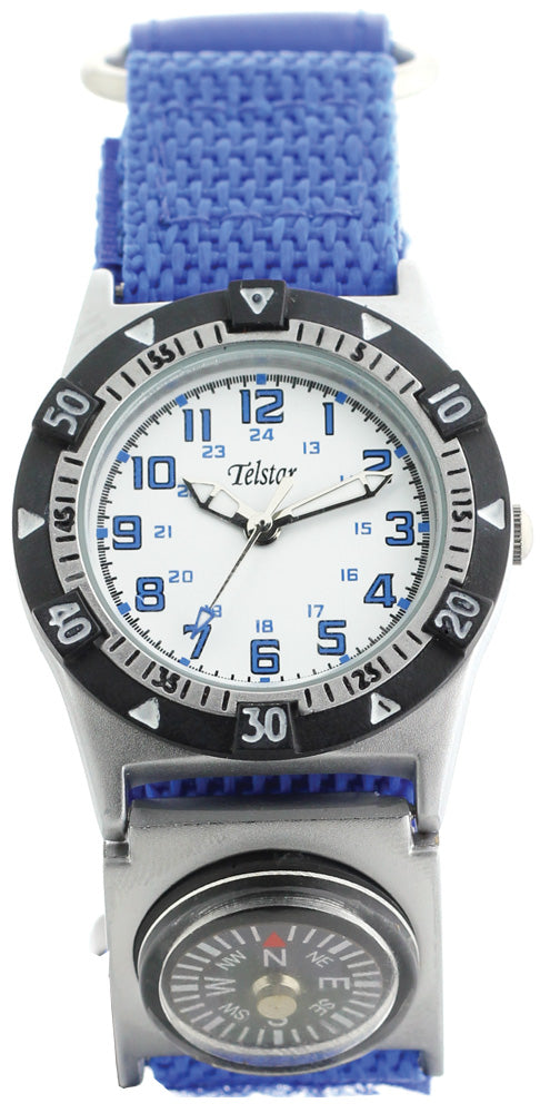 Boys Stainless Steel Blue Velcro Strap White Dial Telstar
