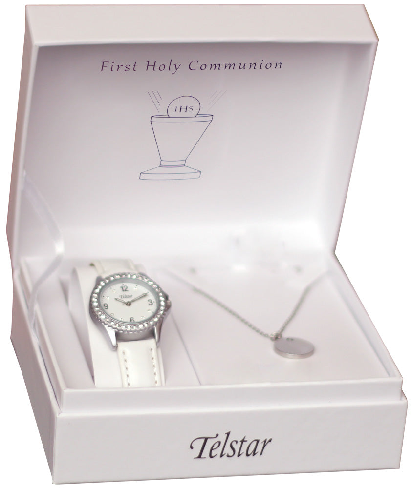 Girls Communion CZ Watch and Pendant Set