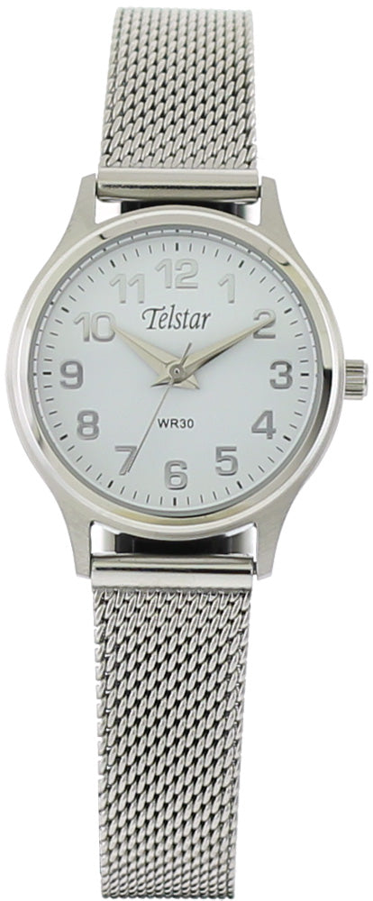 Ladies Stainless Steel Mesh Bracelet White Dial Telstar Watch