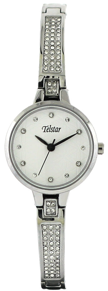 Ladies Steel Bracelet Ceylon Crystal White Dial Telstar