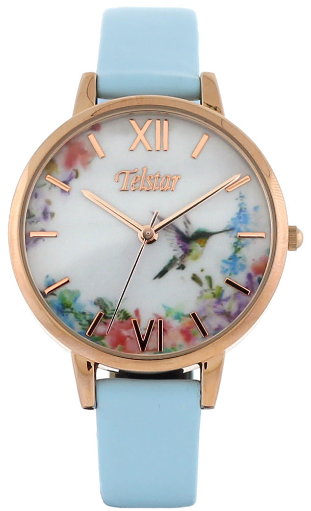 Ladies Rolled Gols White Strap Oversized Floral Dial Telstar