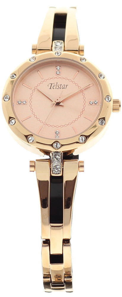 Ladies Rolled Gold Rose Bracelet Manhatton Pink Dial Telstar