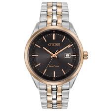 Gents Stainless Steel And Rose Eco-Drive Citizen Watch