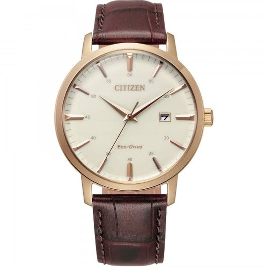 Gents Citizen Rolled Gold Bezel With Brown Leather Strap