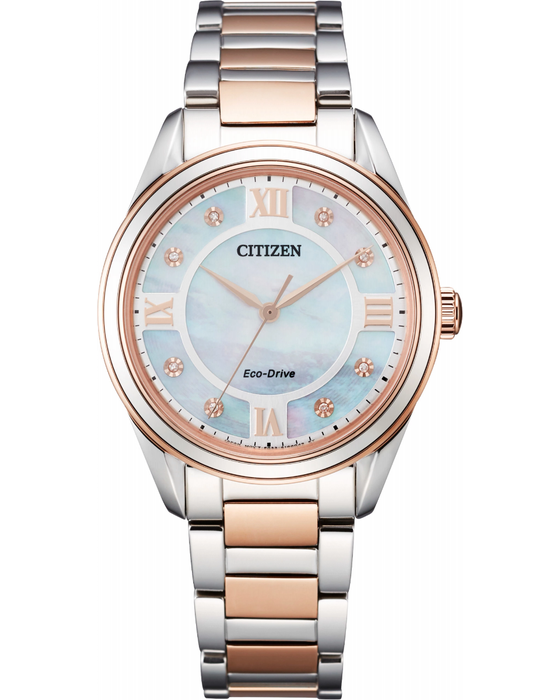 Ladies Stainless Steel And Rose Roman Numeral Citizen Watch