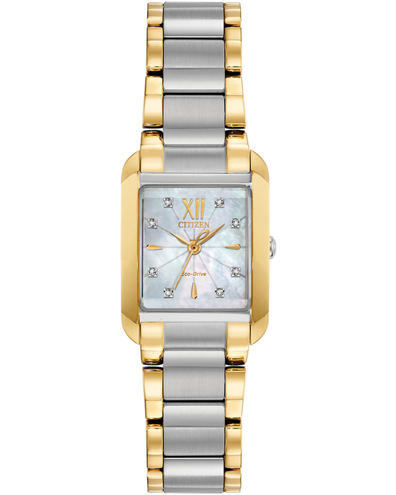 Ladies Stainless Steel & Gold Square Bianca M.O.P Citizen Watch