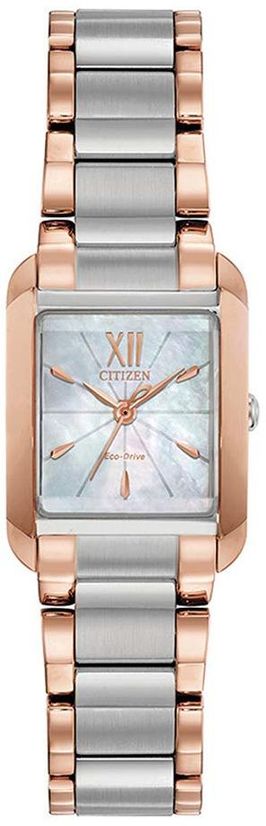 Ladies Two Tone Bracelet In Rose Ecodrive Square Dial Citizen