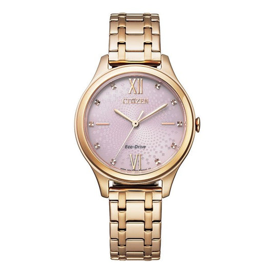 Ladies Citizen Rose Pink Cubic Ziconia Dial Watch
