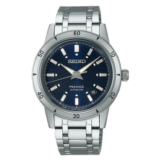 Gents Stainless Steel Seiko Presage Automatic Watch With Blue Dial