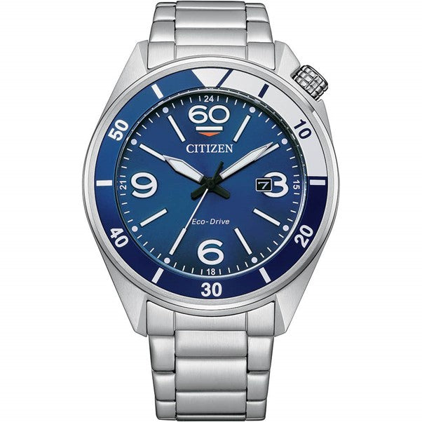 Gents Stainless Steel Citizen Seaplane Eco-Drive Watch With Black Dial