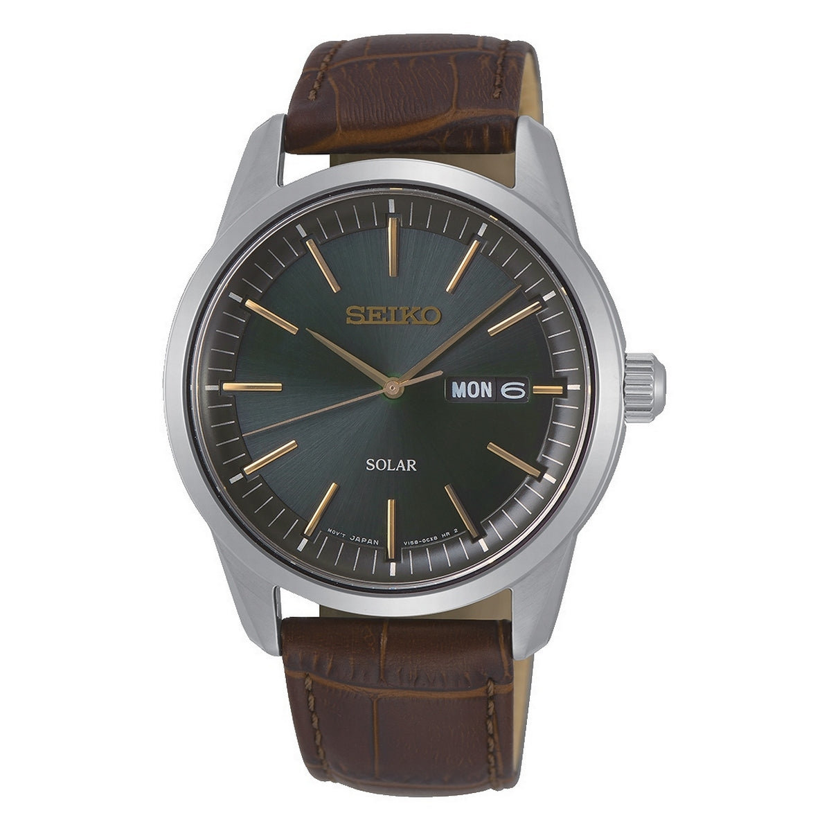 Gents Stainless Steel Brown Strap Solar Seiko  Watch