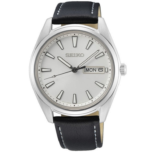 Gent Stainless Steel Black Strap White Dial Seiko Watch