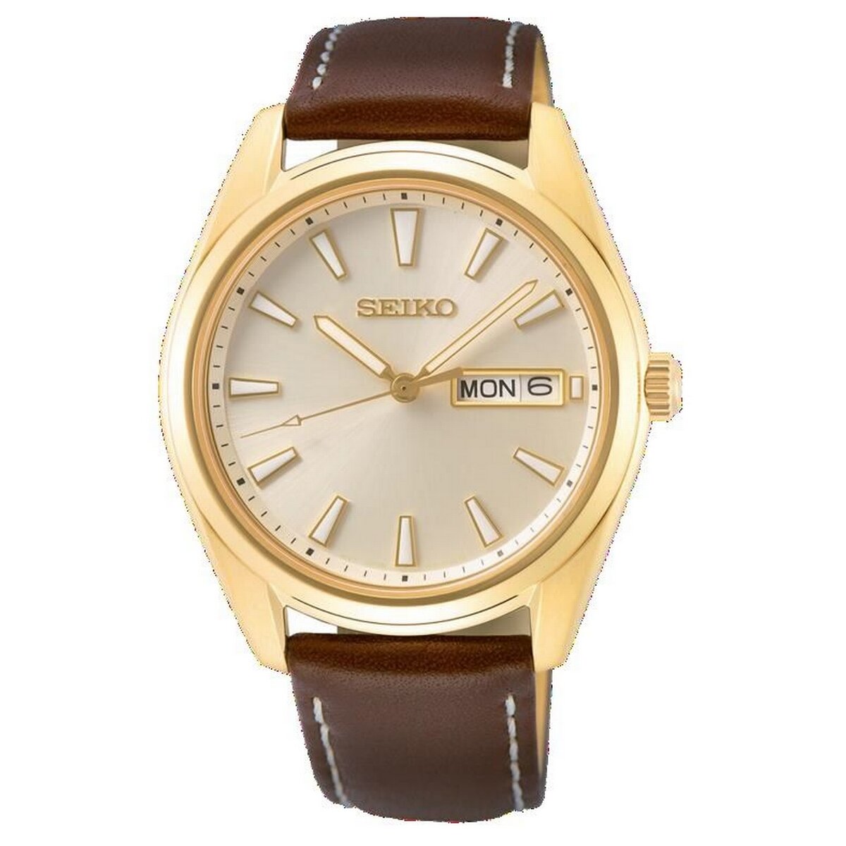 Gents Rolled Gold Brown Strap Champagne Dial Day/Date Seiko