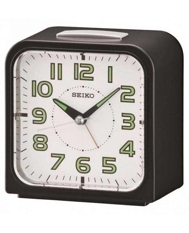 Seiko Black Bedside Alarm Clock White Dial