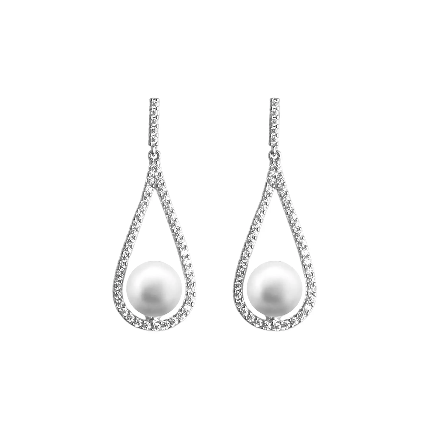 Sterling Silver Cubic Zirconia and Freshwater Pearl Pear Drop Earrings
