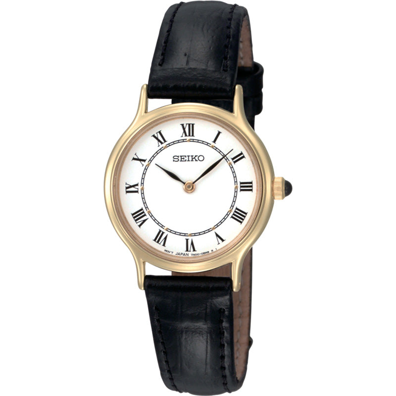 Ladies Gold Plated Leather Strap Seiko Watch