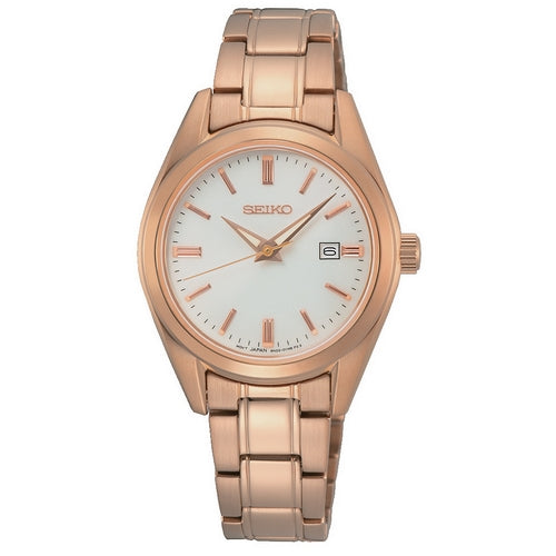 Seiko Ladies Rose Gold White Dial Bracelet Watch