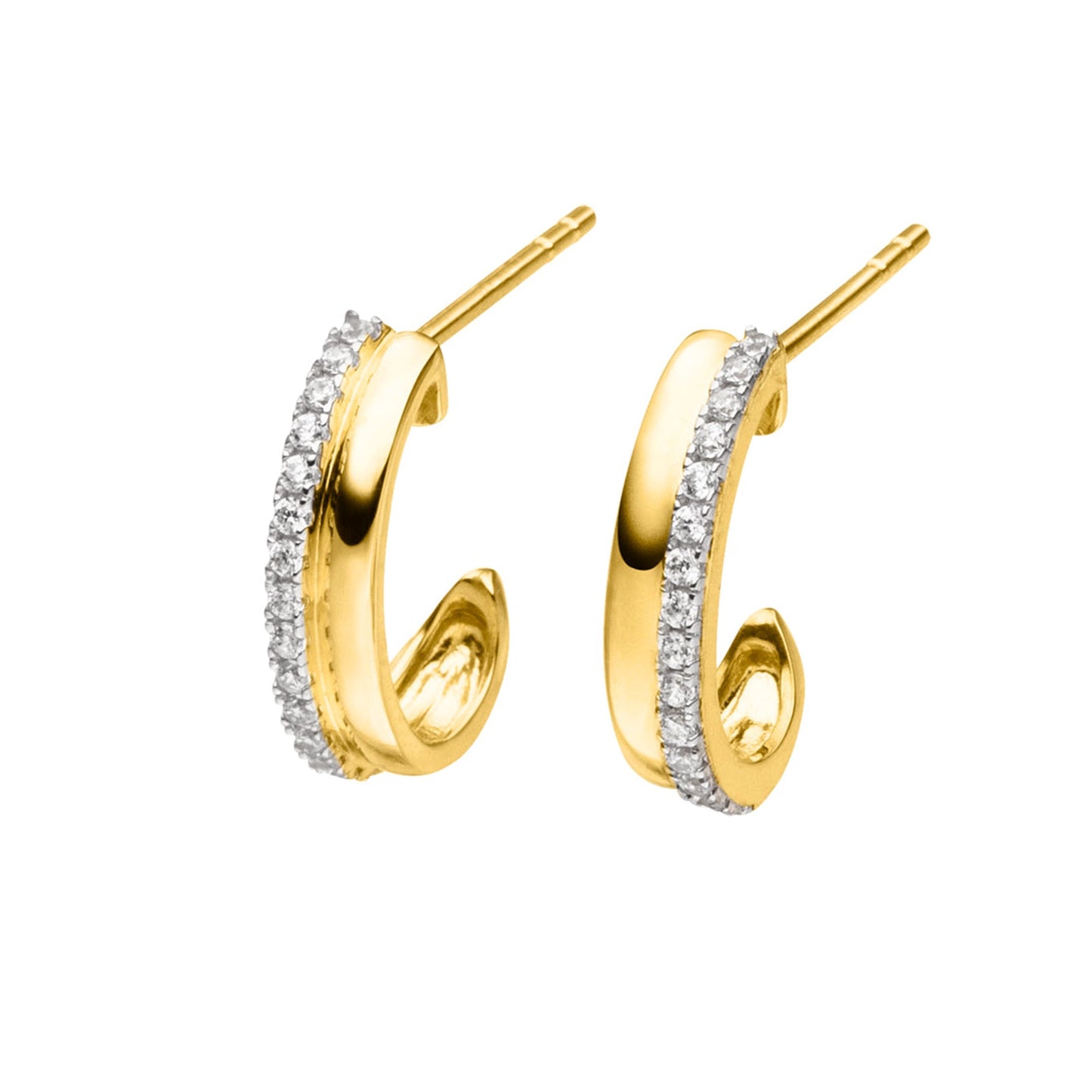 9ct Yellow Gold CZ and Polished Half Huggy Earrings