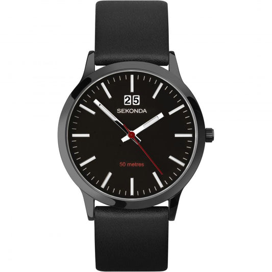 Gents Stainless Steel Strap Sekonda Watch With Black Date Dial