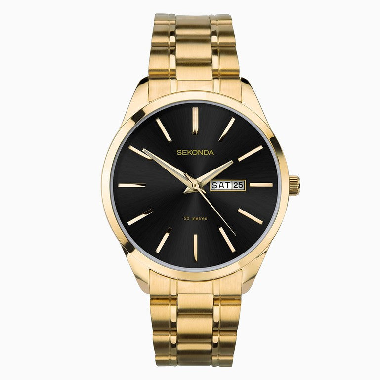 Gents Rolled Gold Bracelet Sekonda Watch With Black Date Dial
