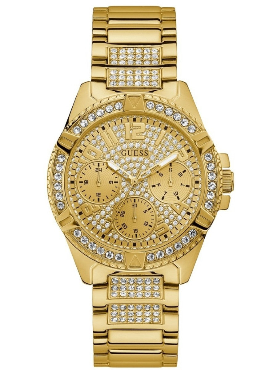 Ladies Guess Rolled Gold Chronograph Cubic Zirconia Dial Watch