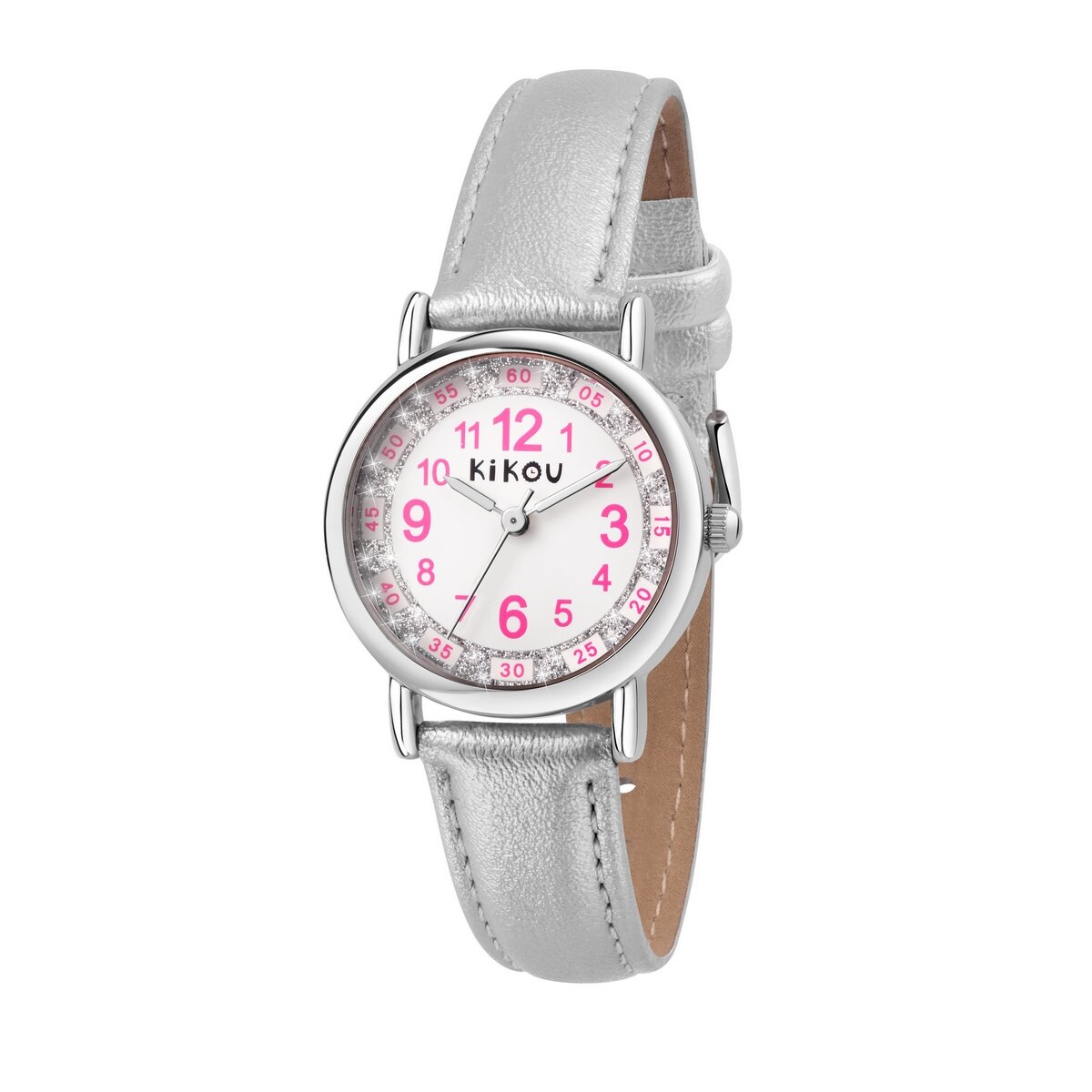 Kikou Pink, White And Silver Glitter Kids Watch