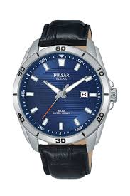 Gents Stainless Steel Black Strap Solar Pulsar Watch