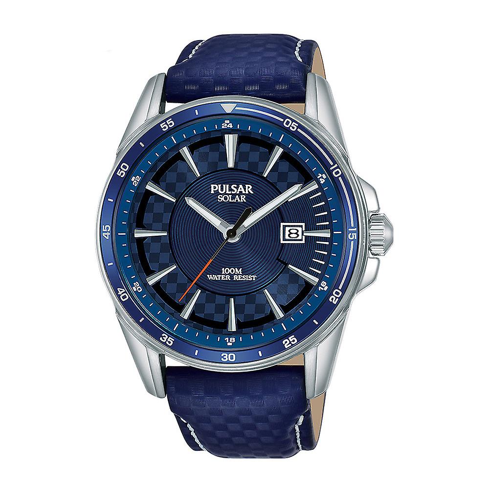 Gents Stainless Steel Blue Strap Blue Dial Solar Pulsar Watch