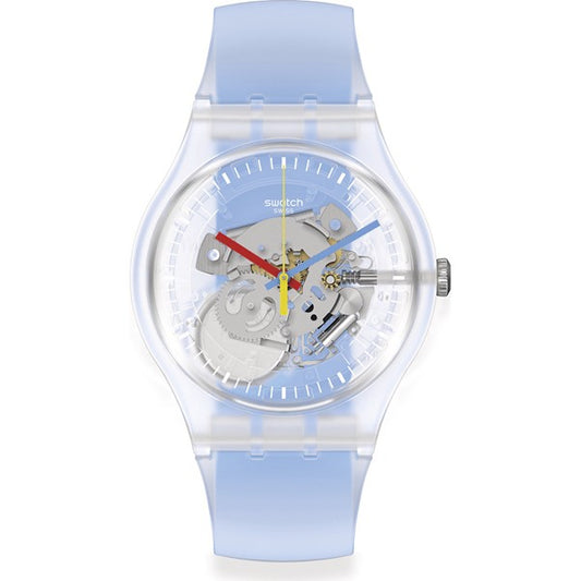 Clearly Blue Striped Swatch Watch