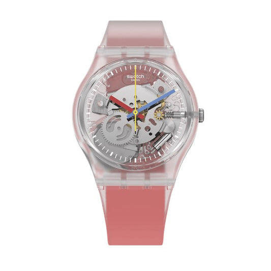 Clearly Red Striped Swatch Watch