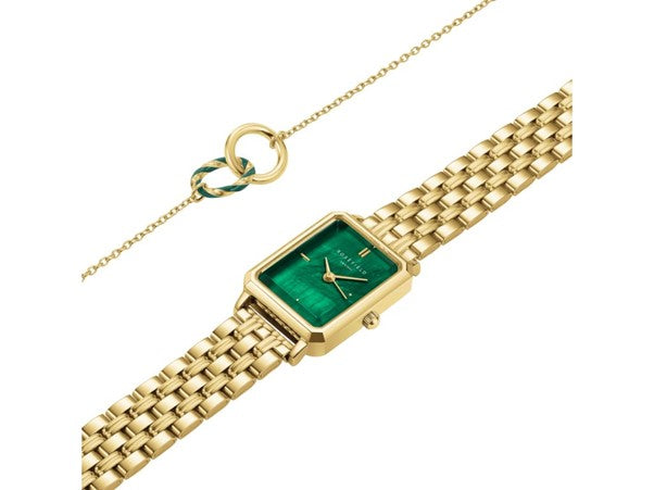 Ladies Rosefield Octagon Emerald Dial Watch and Bracelet Set