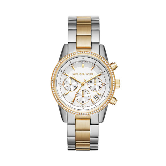 Ladies Mixed Bracelet White Dial Chronograph Ritz Michael Kors