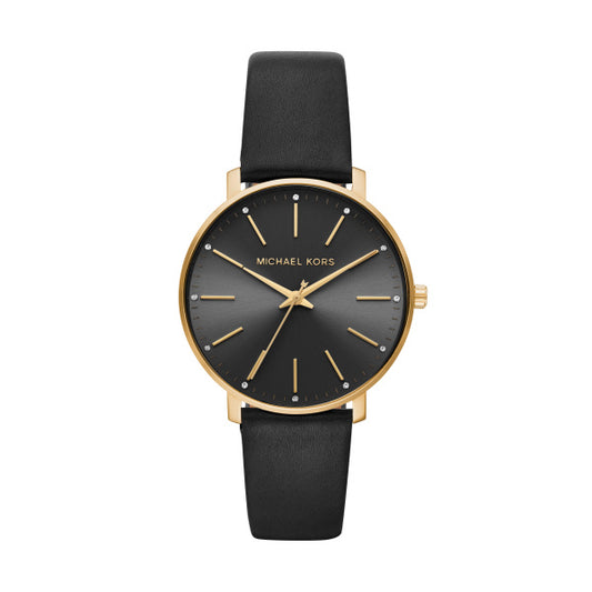 Ladies Rolled Gold Black Strap And Dial Pyper Michael Kors