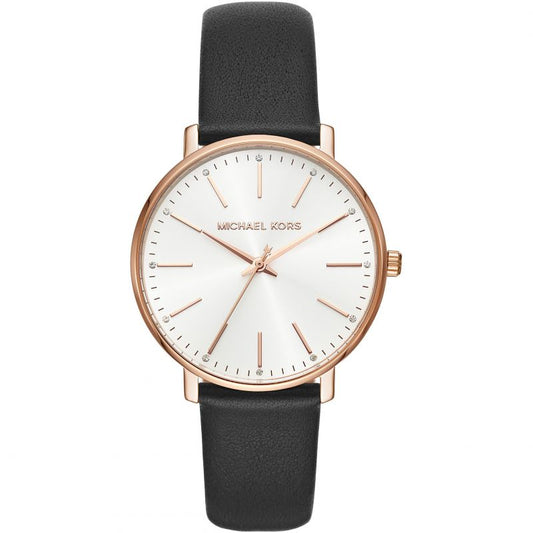 Ladies Rolled Gold Michael Kors Pyper Watch With Black Strap