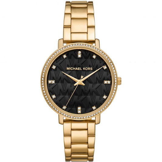 Ladies Rolled Gold Bracelet Black Dial Pyper Michael Kors Watch