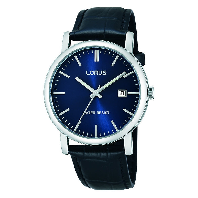 Gent Stainless Steel Black Strap Blue Dial Lorus Watch