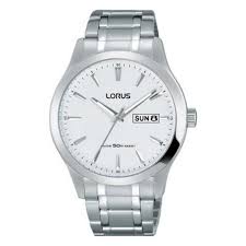 Gents Stainless Steel Bracelet White Dial Daydate Lorus Watch