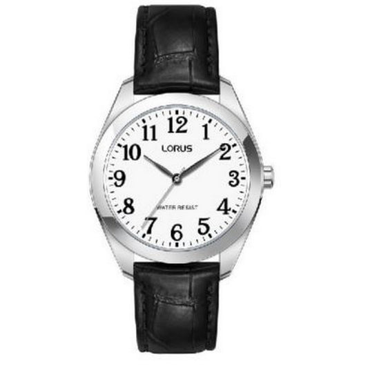 Ladies Stainless Steel Black Strap White Dial Full Figure Lorus