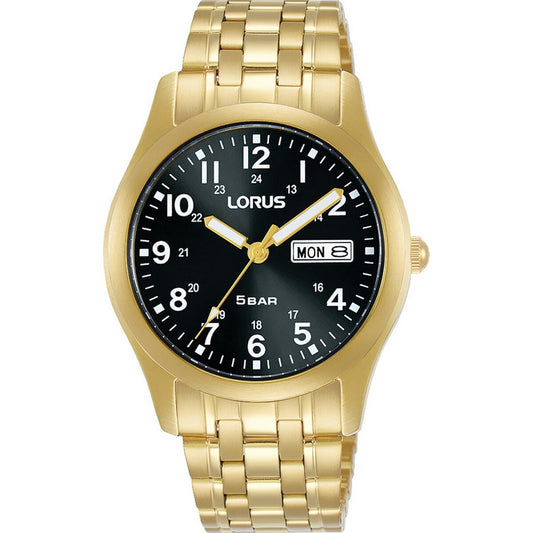 Gents Rolled Gold Bracelet Black Dial Day/Date Lorus