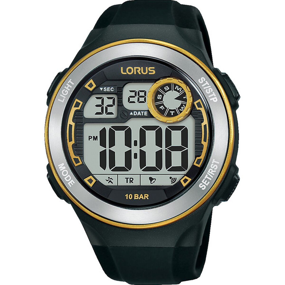 Gents Plastic Strap Digital Black And Yellow Lorus Watch