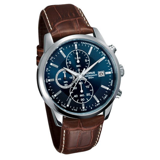 Gents Lorus Steel Bezel With Brown Leather Strap Chronograph
