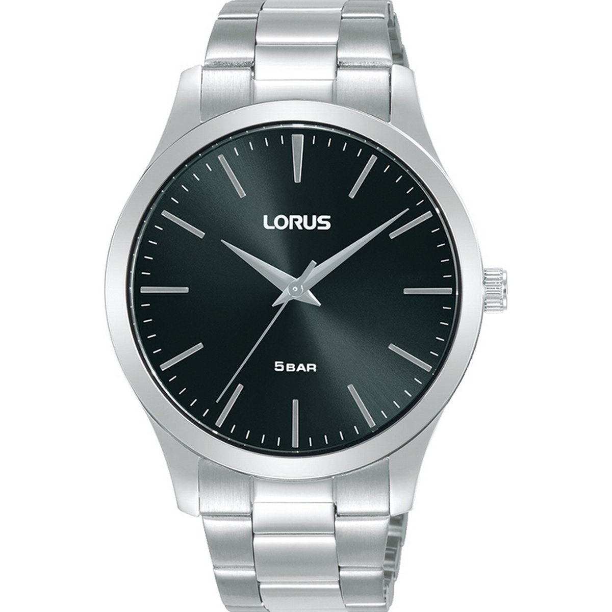 Gents Lorus Stainless Steel With Round Black Dial With Batons