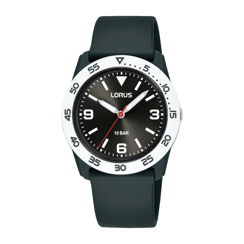 Lorus  Round Black Dial Plastic Strap Watch