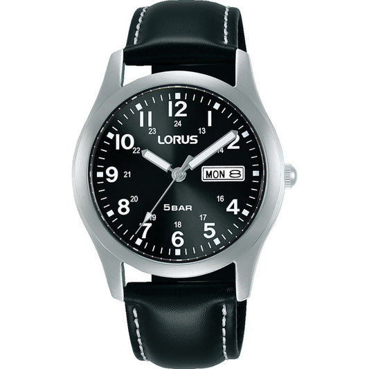 Gents Lorus Stainless Steel Bezel Round Black Dial White Number