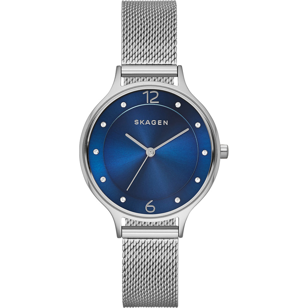 Ladies Stainless Steel Bracelet Blue Dial Anita Skagen Watch