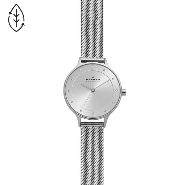 Ladies Stainless Steel Mesh Bracelet Silver Dial Anita Skagen
