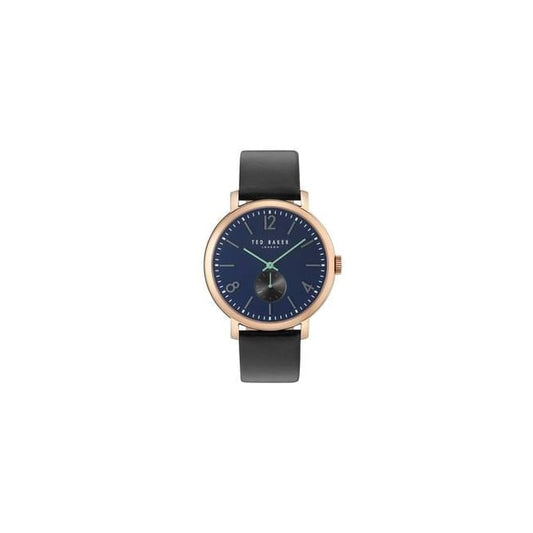 Ted Baker Gents Blue Dial Rose Gold Leather Strap Watch