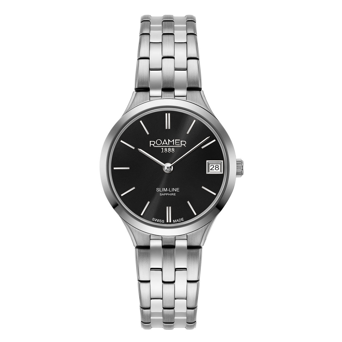 Ladies Stainless Steel Black Dial Slimline Classic Roamer Watch