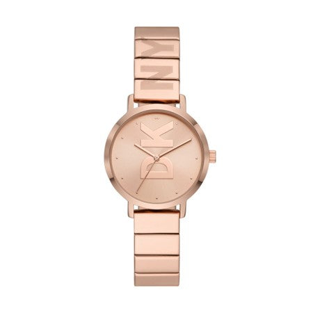 Ladies Rolled Gold DKNY Modernist Logo Watch In Rose