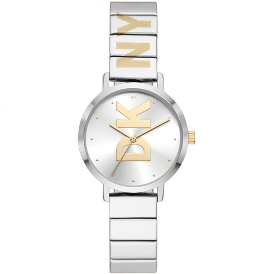Ladies DKNY Two Tone Round Silver Dial